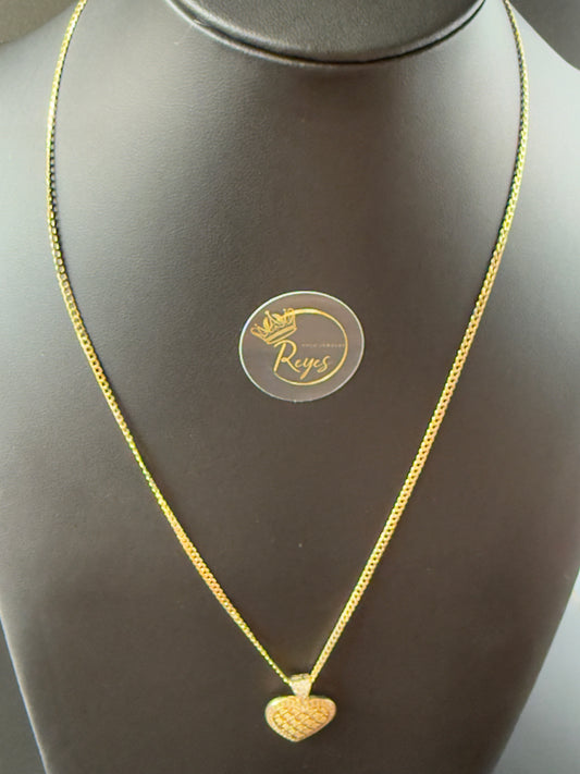 10K Cuban Solid Curb 18" 2mm with heart pendant.